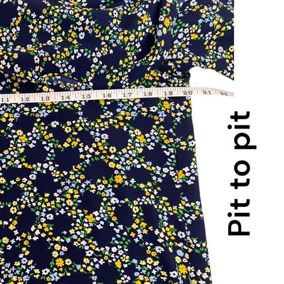 Michael Kors Navy Blue Floral‎ Cold-Shoulder Blouse Business  – Size S (WP406) - Picture 6 of 7